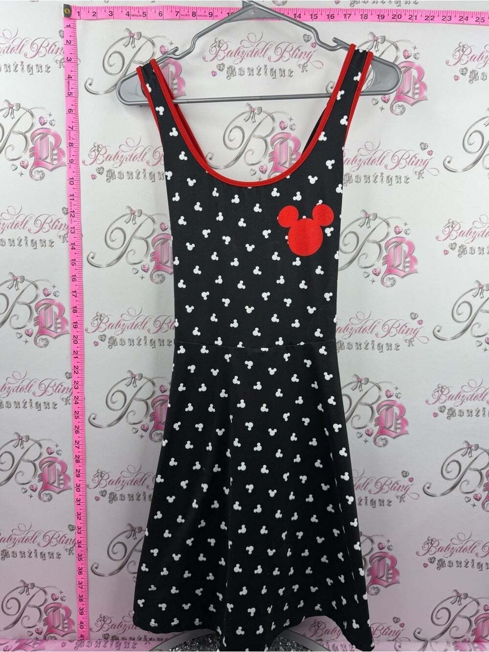 Disney dress Mickey Mouse ears shorts under Black Dress with Red Mickey Accent